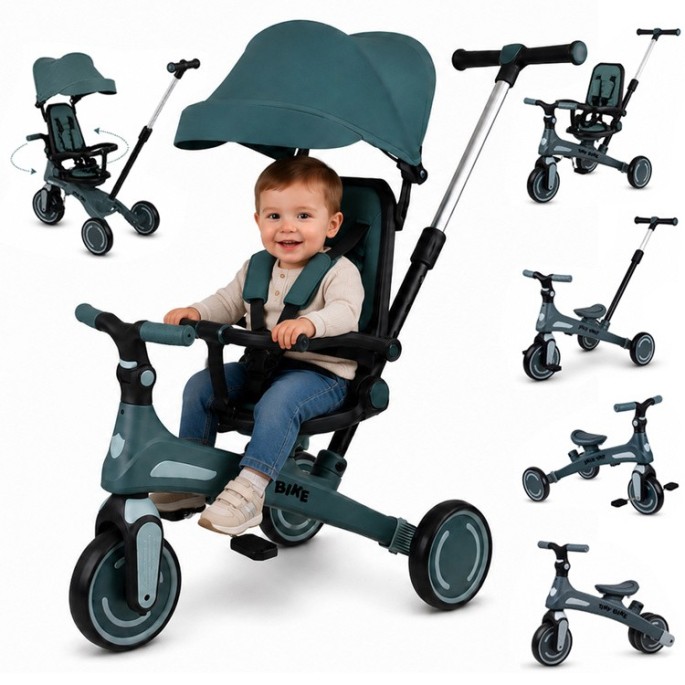 JOKO Detský bicykel, trojkolka, odrážadlo Tiny Bike 5v1, zelená