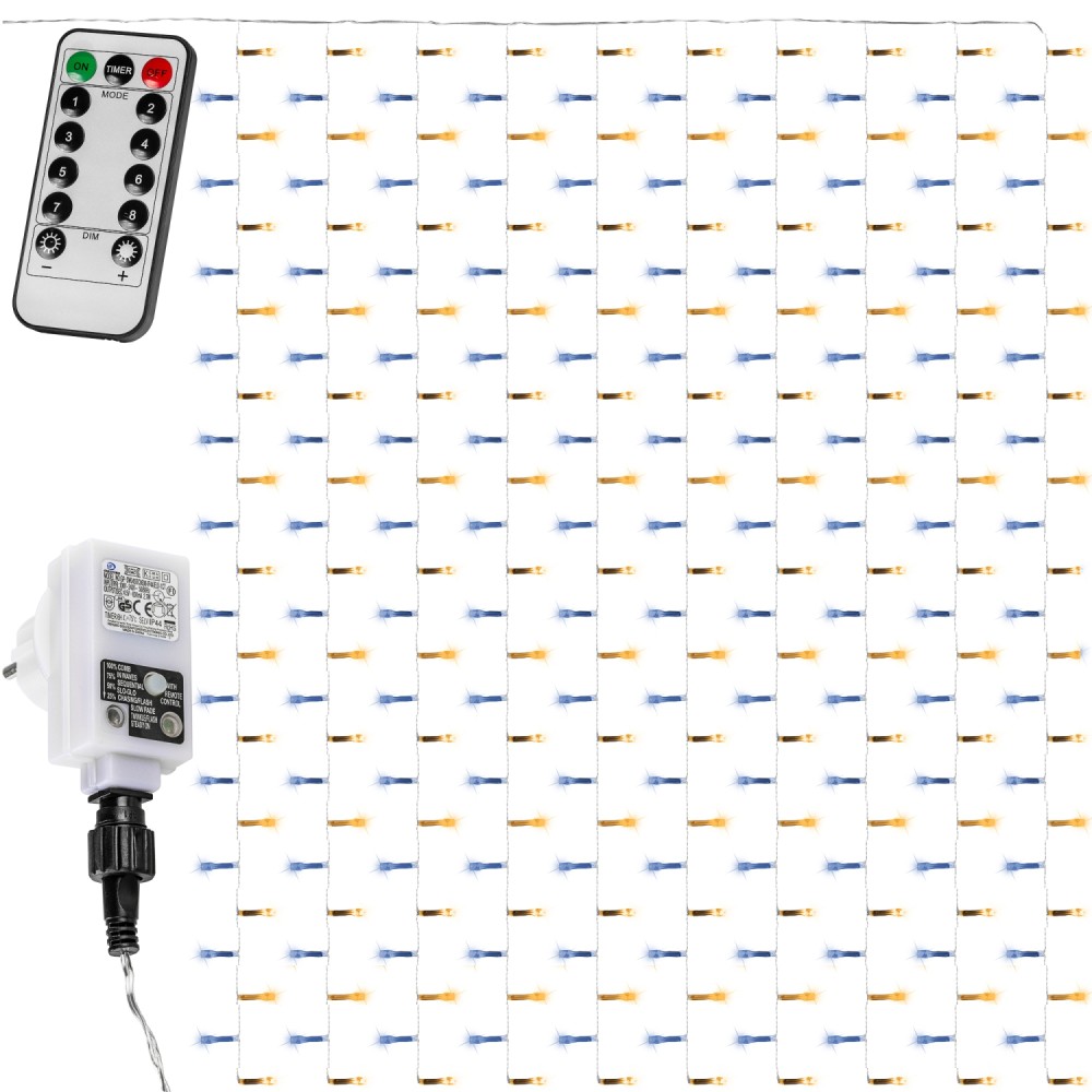 VOLTRONIC 3D Svetelná stena 3x3m 300 LED na diaľkové ovládanie, teplá biela + studená biela