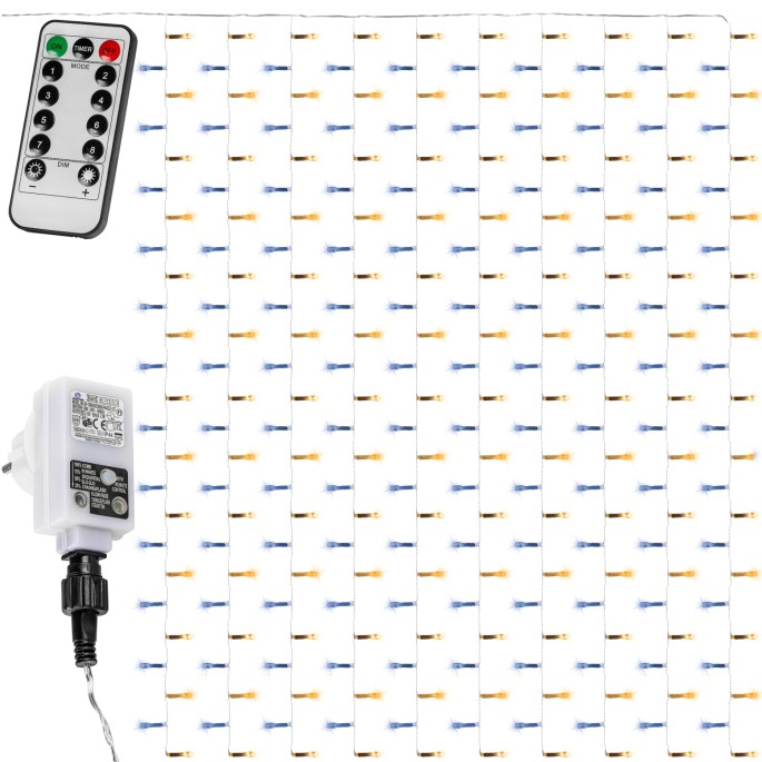 VOLTRONIC 3D Svetelná stena 3x3m 300 LED na diaľkové ovládanie, teplá biela + studená biela