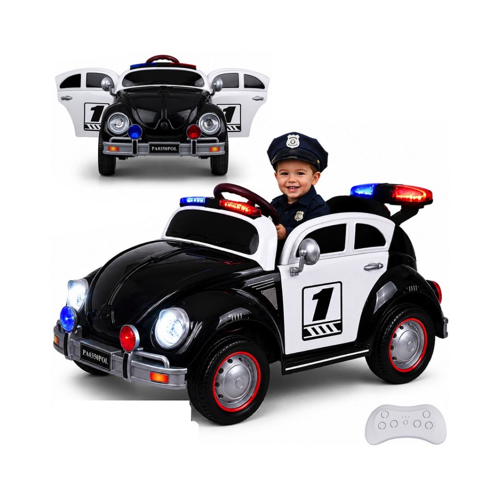 JOKO Elektrické autíčko Retro Beetle, penové kolesá, kožené sedadlo, čierne