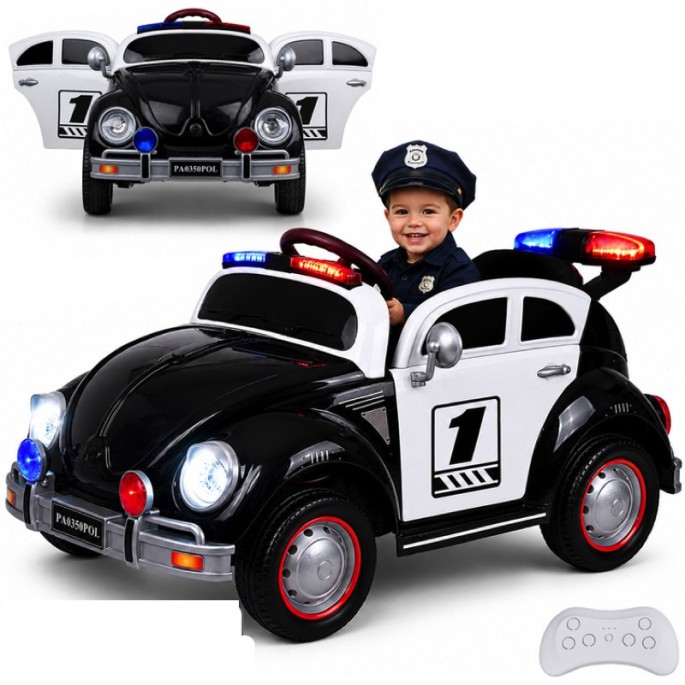 JOKO Elektrické autíčko Retro Beetle, penové kolesá, kožené sedadlo, čierne