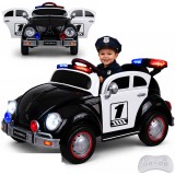JOKO Elektrické autíčko Retro Beetle, penové kolesá, kožené sedadlo, čierne