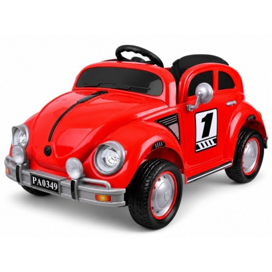 JOKO Elektrické autíčko Beetle Retro s Efektom Hojdania, penové kolesá, kožené sedadlo, červené