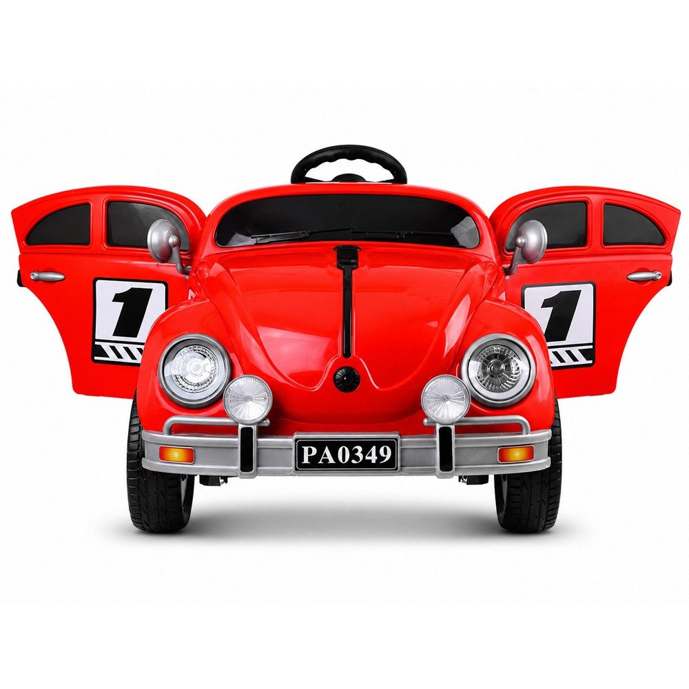 JOKO Elektrické autíčko Beetle Retro s Efektom Hojdania, penové kolesá, kožené sedadlo, červené