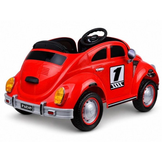 JOKO Elektrické autíčko Beetle Retro s Efektom Hojdania, penové kolesá, kožené sedadlo, červené