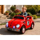 JOKO Elektrické autíčko Beetle Retro s Efektom Hojdania, penové kolesá, kožené sedadlo, červené