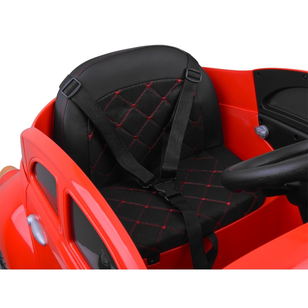 JOKO Elektrické autíčko Beetle Retro s Efektom Hojdania, penové kolesá, kožené sedadlo, červené