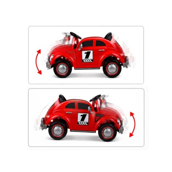 JOKO Elektrické autíčko Beetle Retro s Efektom Hojdania, penové kolesá, kožené sedadlo, červené