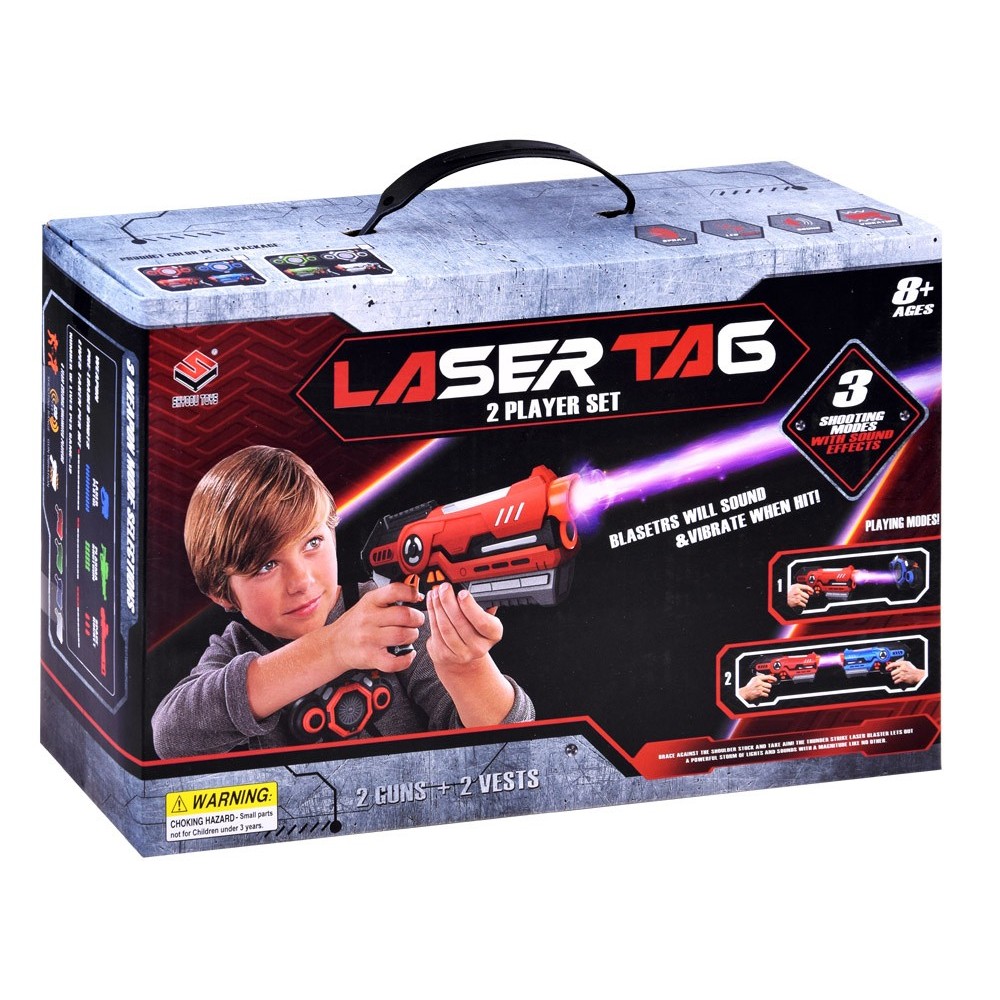 JOKO Sada Laserové pištole s vibrovaním a zvukmi 2ks + 2ks Terče s Funkciou DYMU