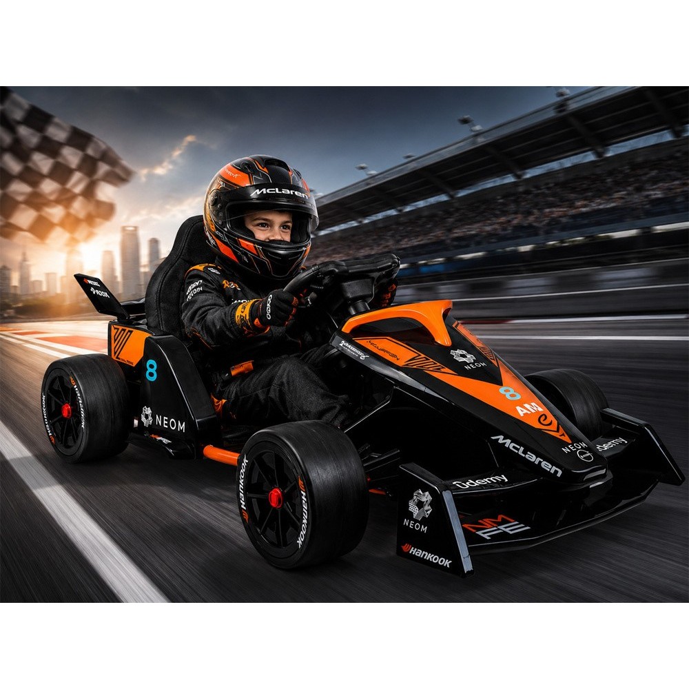 JOKO Elektrické autíčko Formula E McLaren NEOM, penové kolesá, kožené sedadlo, čierna