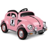 JOKO Elektrické autíčko Beetle Retro s Efektom Hojdania, penové kolesá, kožené sedadlo, ružové