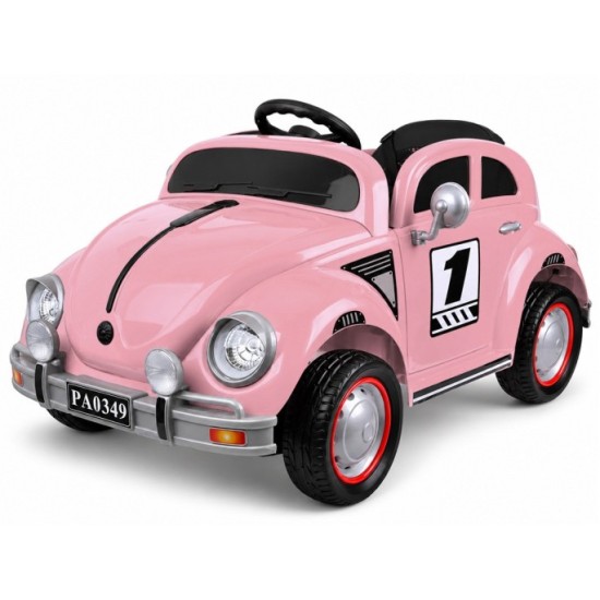 JOKO Elektrické autíčko Beetle Retro s Efektom Hojdania, penové kolesá, kožené sedadlo, ružové