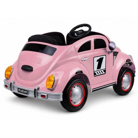 JOKO Elektrické autíčko Beetle Retro s Efektom Hojdania, penové kolesá, kožené sedadlo, ružové