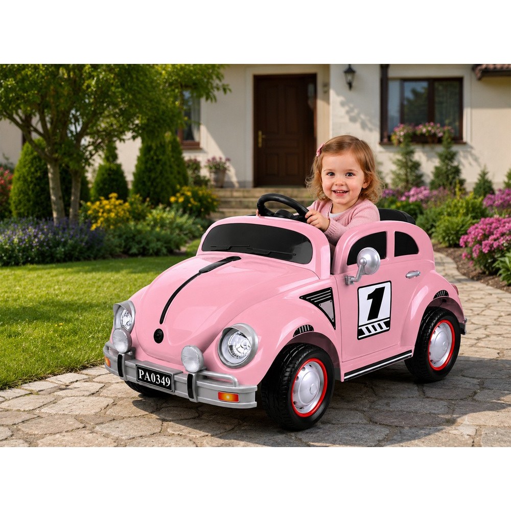 JOKO Elektrické autíčko Beetle Retro s Efektom Hojdania, penové kolesá, kožené sedadlo, ružové