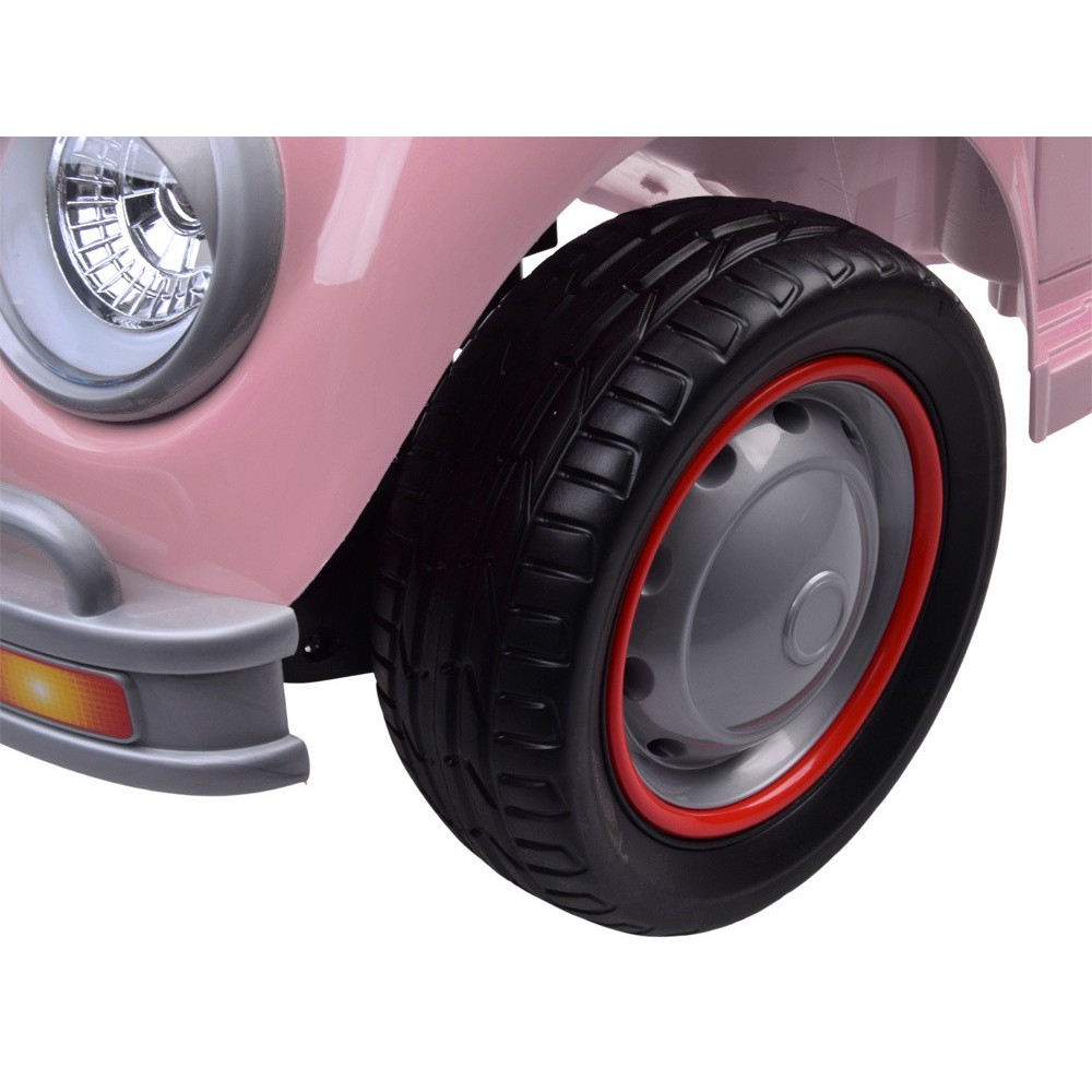 JOKO Elektrické autíčko Beetle Retro s Efektom Hojdania, penové kolesá, kožené sedadlo, ružové