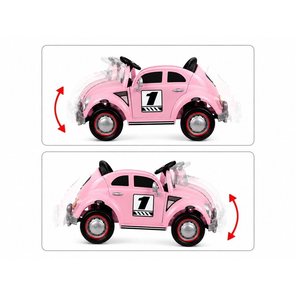 JOKO Elektrické autíčko Beetle Retro s Efektom Hojdania, penové kolesá, kožené sedadlo, ružové