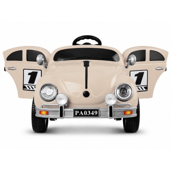 JOKO Elektrické autíčko Beetle Retro s Efektom Hojdania, penové kolesá, kožené sedadlo, béžové
