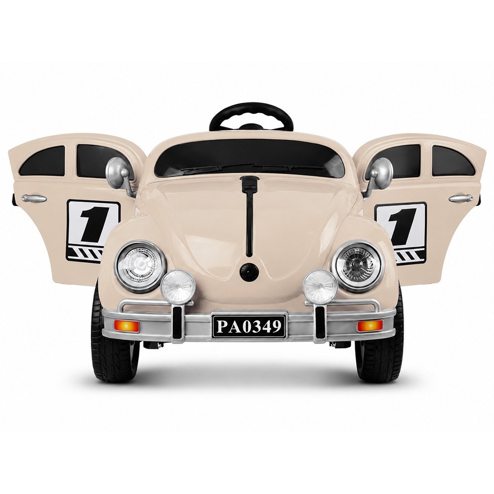 JOKO Elektrické autíčko Beetle Retro s Efektom Hojdania, penové kolesá, kožené sedadlo, béžové