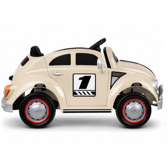 JOKO Elektrické autíčko Beetle Retro s Efektom Hojdania, penové kolesá, kožené sedadlo, béžové