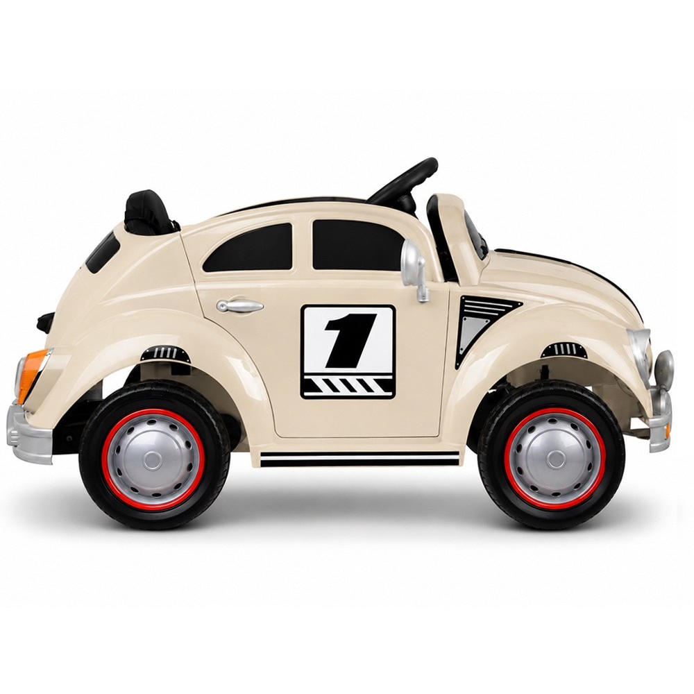 JOKO Elektrické autíčko Beetle Retro s Efektom Hojdania, penové kolesá, kožené sedadlo, béžové