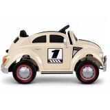 JOKO Elektrické autíčko Beetle Retro s Efektom Hojdania, penové kolesá, kožené sedadlo, béžové