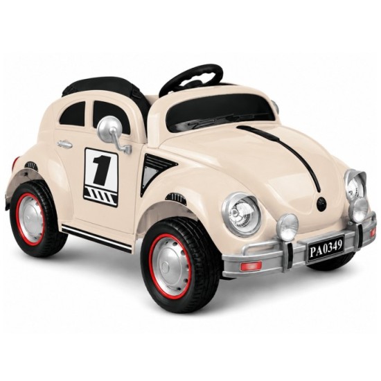 JOKO Elektrické autíčko Beetle Retro s Efektom Hojdania, penové kolesá, kožené sedadlo, béžové