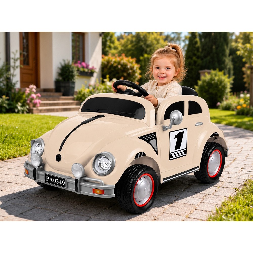 JOKO Elektrické autíčko Beetle Retro s Efektom Hojdania, penové kolesá, kožené sedadlo, béžové