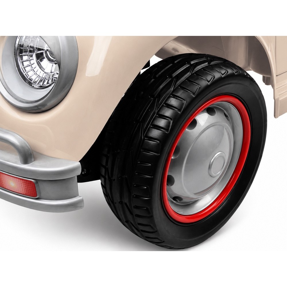 JOKO Elektrické autíčko Beetle Retro s Efektom Hojdania, penové kolesá, kožené sedadlo, béžové