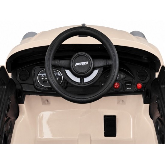 JOKO Elektrické autíčko Beetle Retro s Efektom Hojdania, penové kolesá, kožené sedadlo, béžové
