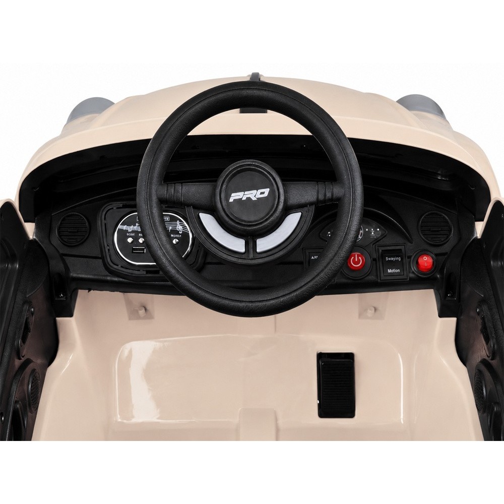 JOKO Elektrické autíčko Beetle Retro s Efektom Hojdania, penové kolesá, kožené sedadlo, béžové