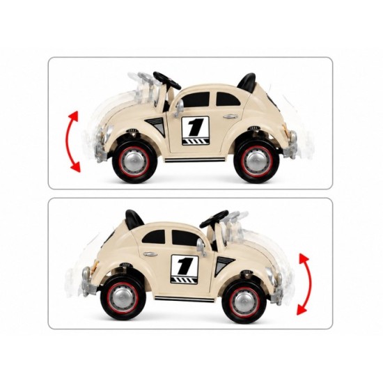 JOKO Elektrické autíčko Beetle Retro s Efektom Hojdania, penové kolesá, kožené sedadlo, béžové