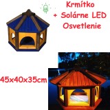 MKSTOR Drevené kŕmitko pre vtáky 45x40x35cm + Solárne LED Svetlo, vtáčia búdka, modrá