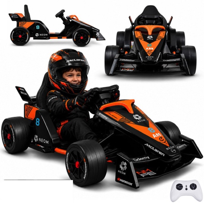 JOKO Elektrické autíčko Formula E McLaren NEOM, penové kolesá, kožené sedadlo, čierna