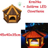 MKSTOR Drevené kŕmitko pre vtáky 45x40x35cm + Solárne Svetlo, vtáčia búdka, tmavo hnedá
