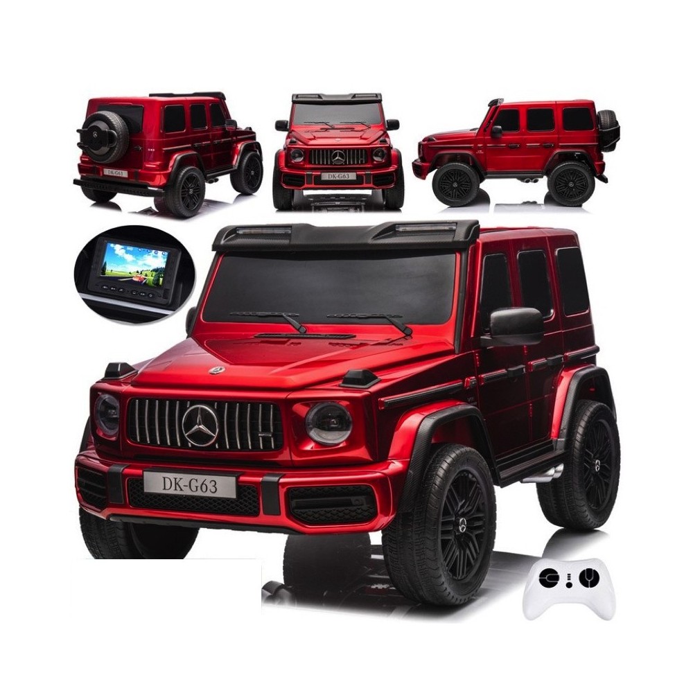 JOKO Elektrické Autíčko Mercedes G 63 AMG Class 4x4 s LCD Displejom, DVOJMIESTNE kožené sedadlo, Nosnosť 80kg, FM rádio, červené