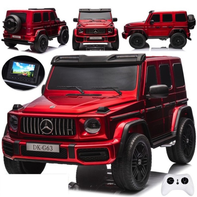 JOKO Elektrické Autíčko Mercedes G 63 AMG Class 4x4 s LCD Displejom, DVOJMIESTNE kožené sedadlo, Nosnosť 80kg, FM rádio, červené