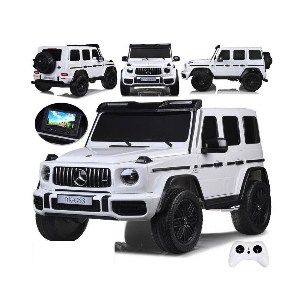 JOKO Elektrické Autíčko Mercedes G 63 AMG Class 4x4 s LCD Displejom, DVOJMIESTNE kožené sedadlo, Nosnosť 80kg, FM rádio, biele