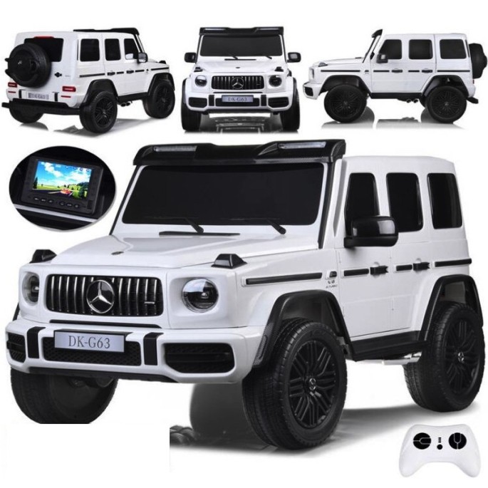 JOKO Elektrické Autíčko Mercedes G 63 AMG Class 4x4 s LCD Displejom, DVOJMIESTNE kožené sedadlo, Nosnosť 80kg, FM rádio, biele