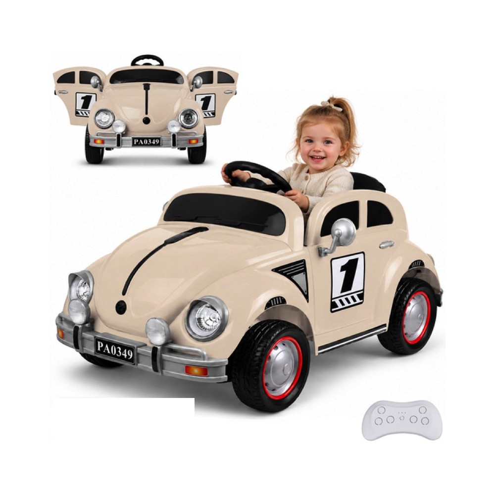 JOKO Elektrické autíčko Beetle Retro s Efektom Hojdania, penové kolesá, kožené sedadlo, béžové