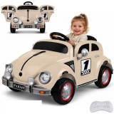 JOKO Elektrické autíčko Beetle Retro s Efektom Hojdania, penové kolesá, kožené sedadlo, béžové