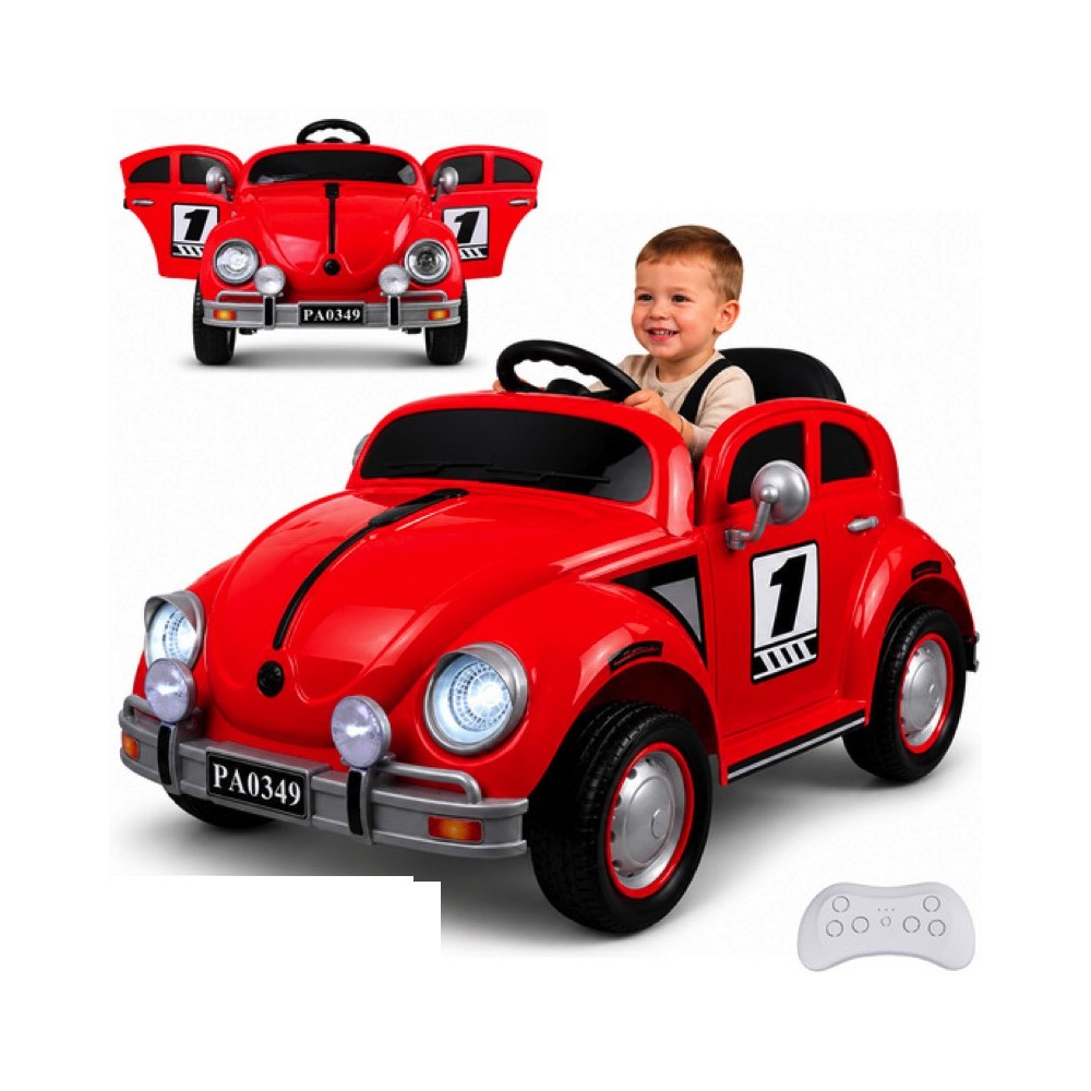JOKO Elektrické autíčko Beetle Retro s Efektom Hojdania, penové kolesá, kožené sedadlo, červené