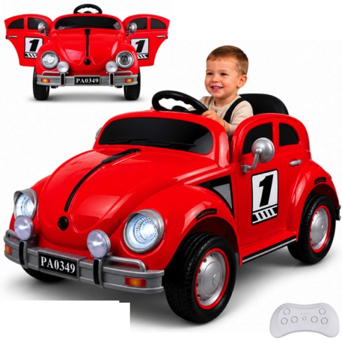 JOKO Elektrické autíčko Beetle Retro s Efektom Hojdania, penové kolesá, kožené sedadlo, červené