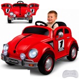 JOKO Elektrické autíčko Beetle Retro s Efektom Hojdania, penové kolesá, kožené sedadlo, červené