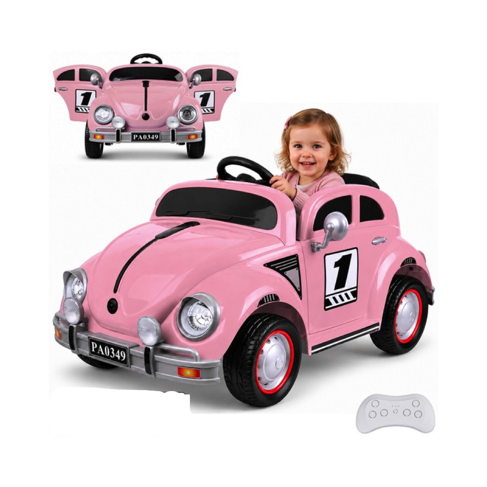 JOKO Elektrické autíčko Beetle Retro s Efektom Hojdania, penové kolesá, kožené sedadlo, ružové