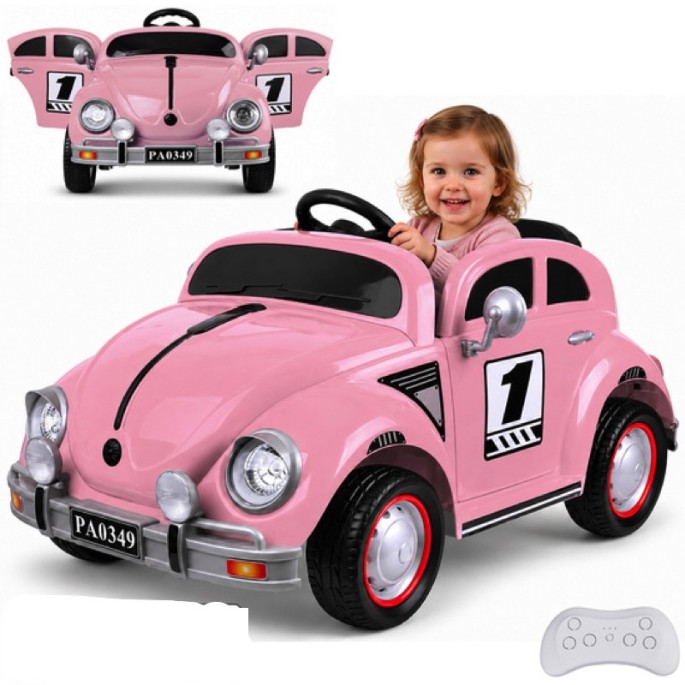 JOKO Elektrické autíčko Beetle Retro s Efektom Hojdania, penové kolesá, kožené sedadlo, ružové