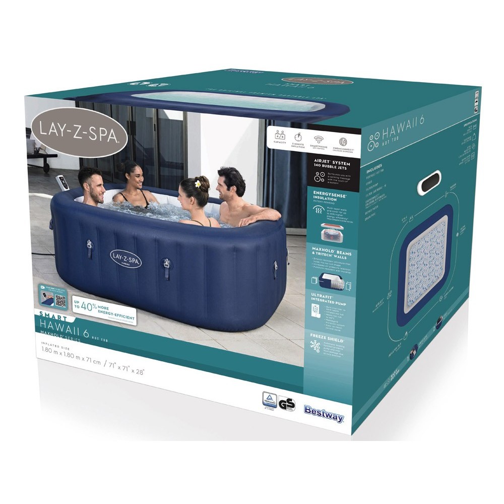 Bestway 6001H Vírivka Lay-Z-Spa HAWAII SMART Air Jet Jacuzzi s WIFI aplikáciou, pre 6 osôb, modrá