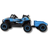 JOKO Elektrické autíčko Buggy s vyklápacou vlečkou 4x24V, penové kolesá, Dvojmiestne kožené sedadlo, modré