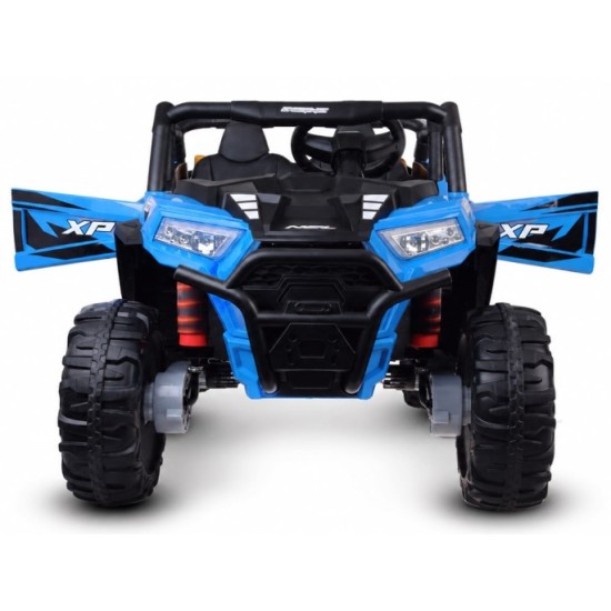 JOKO Elektrické autíčko Buggy s vyklápacou vlečkou 4x24V, penové kolesá, Dvojmiestne kožené sedadlo, modré