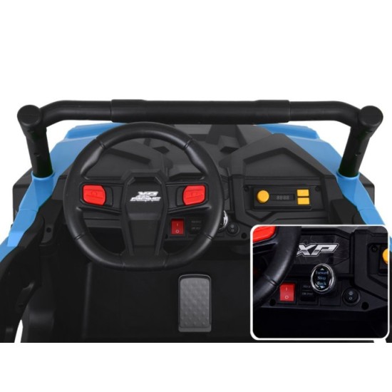 JOKO Elektrické autíčko Buggy s vyklápacou vlečkou 4x24V, penové kolesá, Dvojmiestne kožené sedadlo, modré