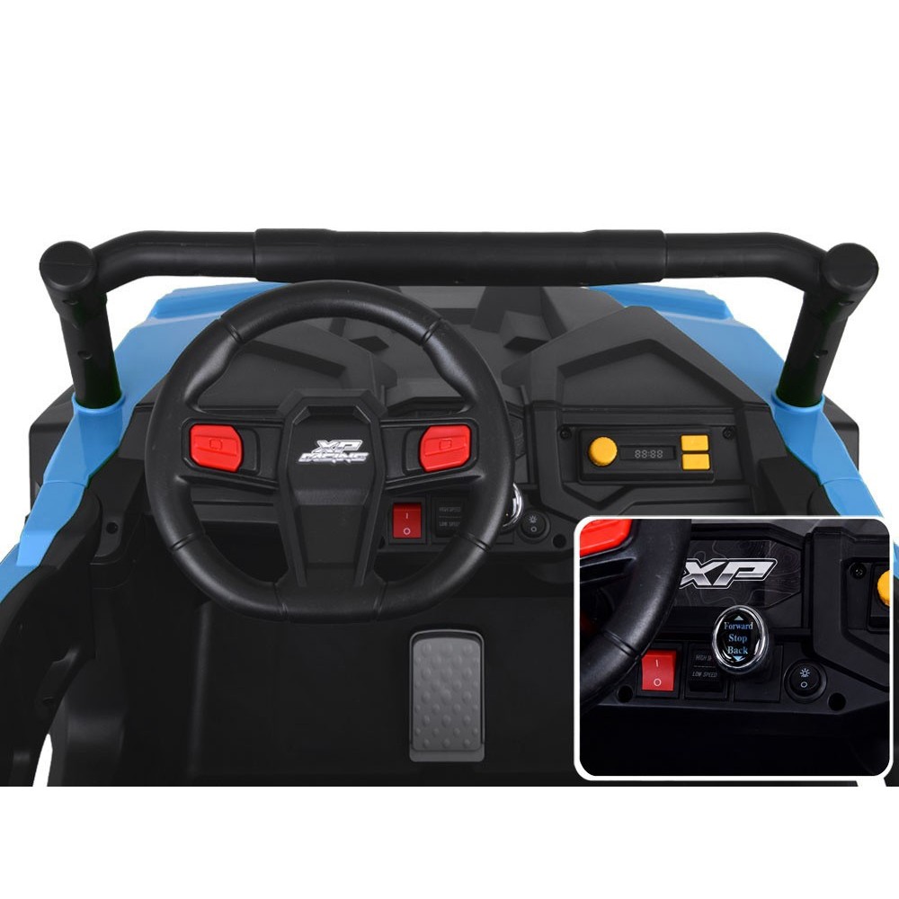 JOKO Elektrické autíčko Buggy s vyklápacou vlečkou 4x24V, penové kolesá, Dvojmiestne kožené sedadlo, modré